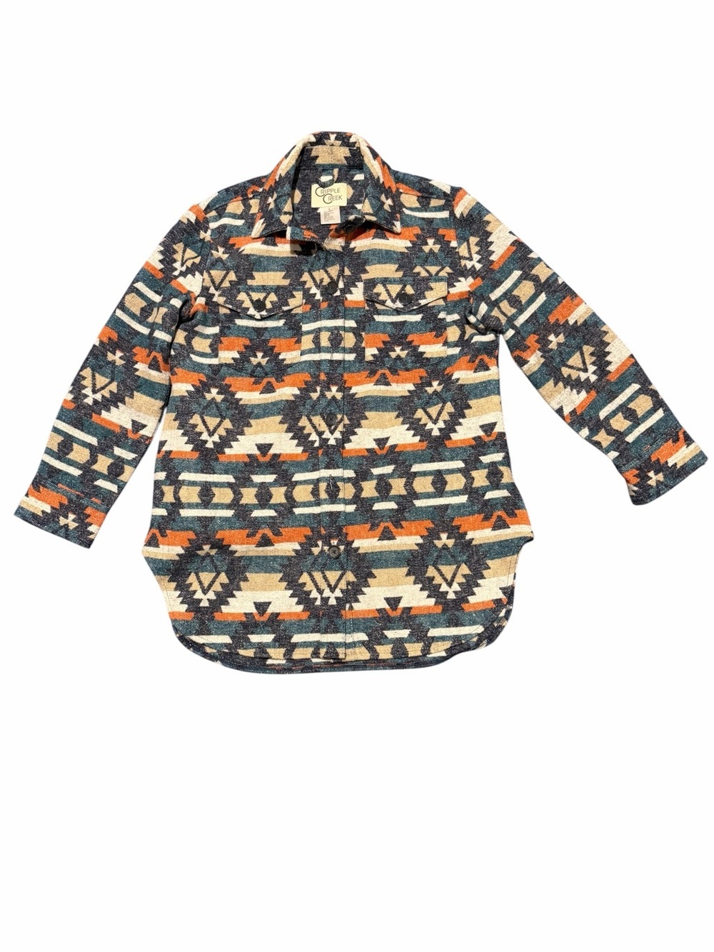Cripple CREEK Print Button-Up Shirt Jacket - Navy, Cream & Orange, pre-owned,SZL